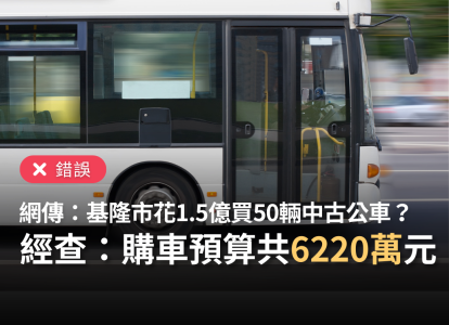 【錯誤】網傳「基隆市花1.5億元買50輛中古公車」、「花5億元買50輛中古公車」？