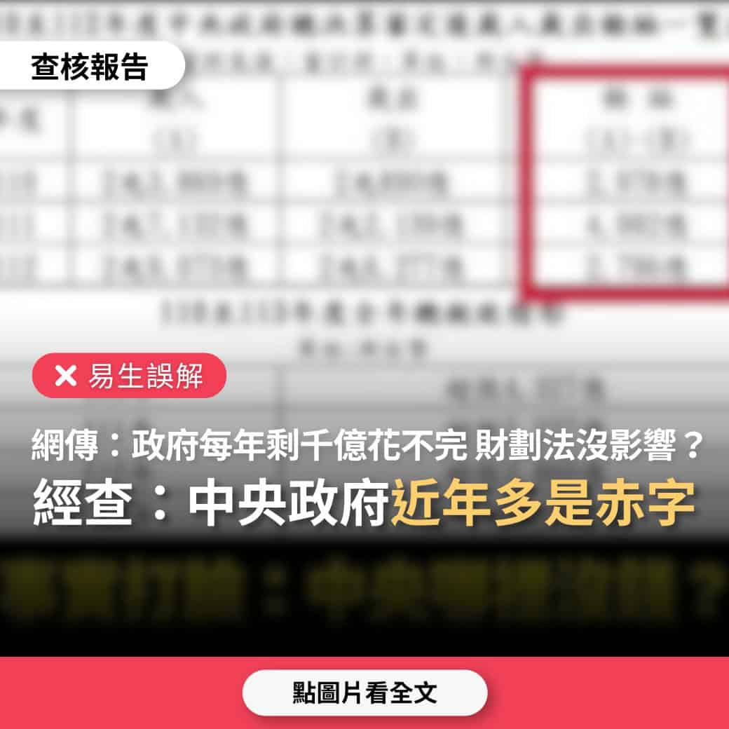 【易生誤解】網傳「政府每年賸餘2500億至5000億沒花完，財劃法釋出3753億沒影響」？ - 看見真實，才能打造美好台灣