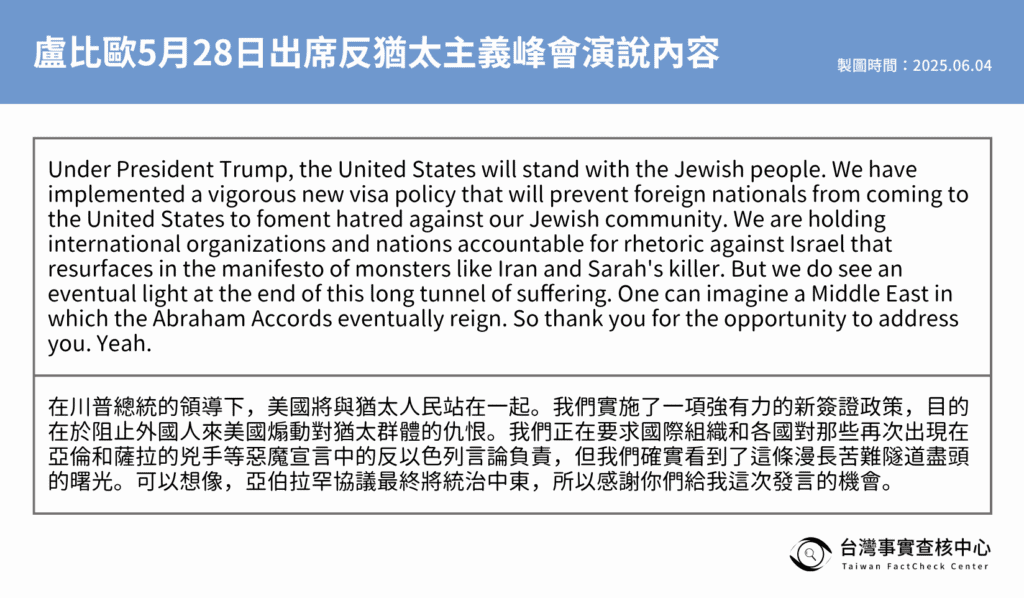 盧比歐演說內容逐字 / 製圖 台灣事實查核中心