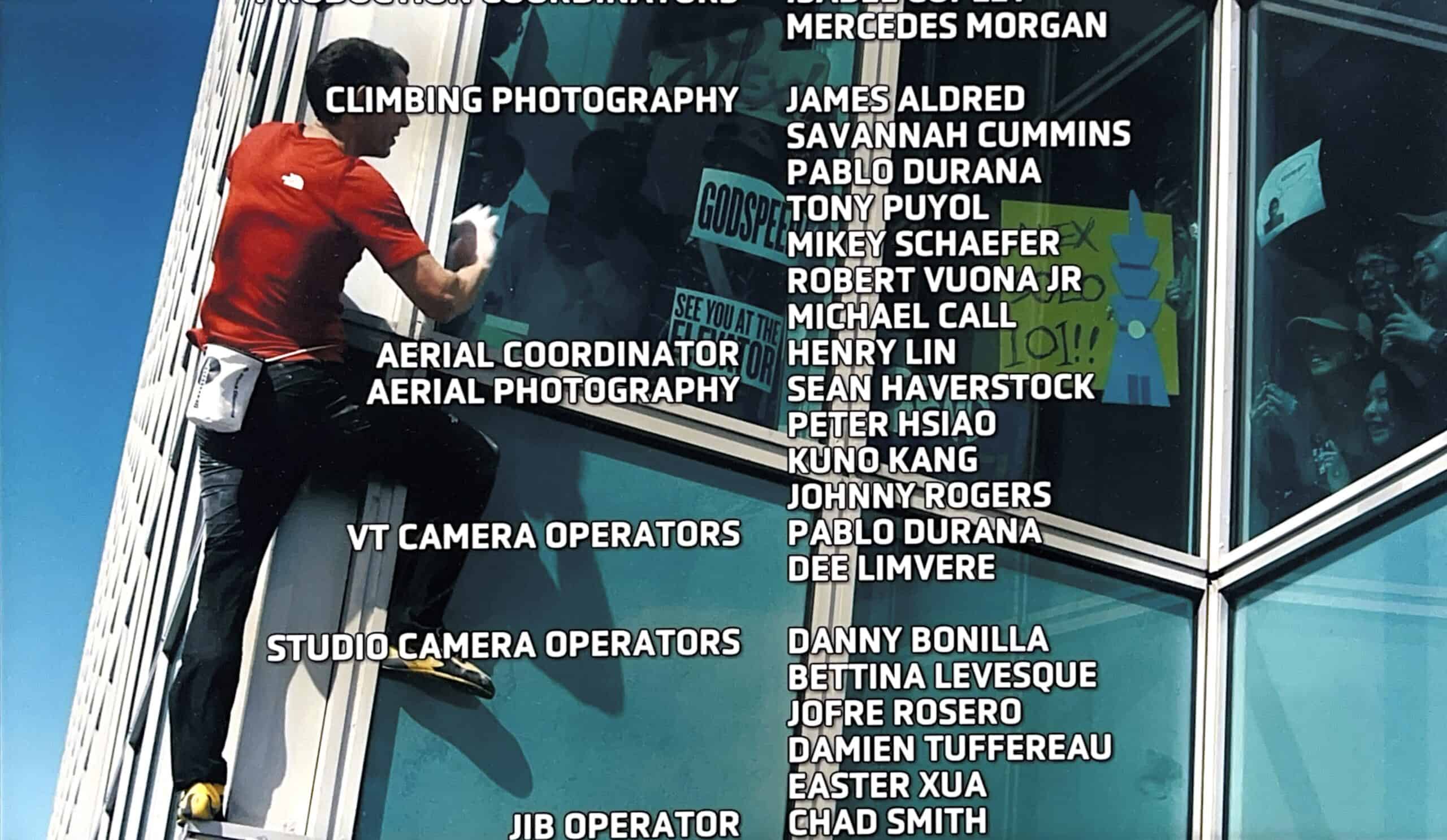 檢視Netflix 《赤手獨攀台北101:直播》的片尾名單,並無出現金國威Jimmy Chin的名字(圖:Netflix)