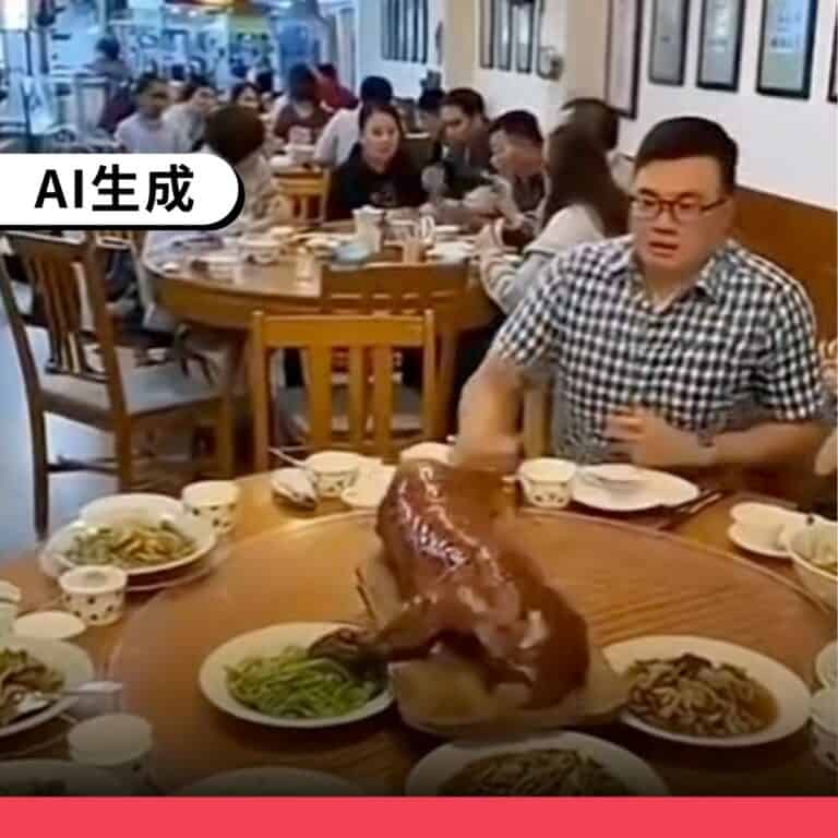 網傳台中餐廳烤豬復活是AI生成影片