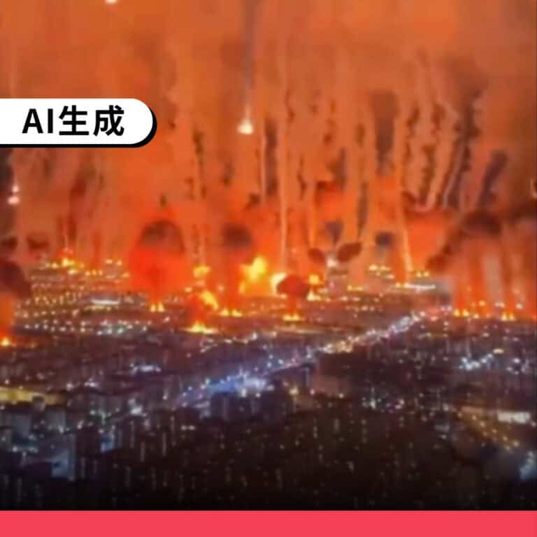 網傳「特拉維夫被流星雨式空襲」影像，極可能為AI生成