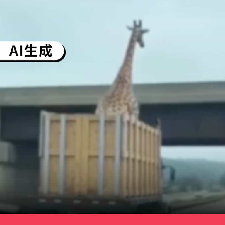 網傳「卡車運送長頸鹿撞擊天橋」影片，是AI生成影像