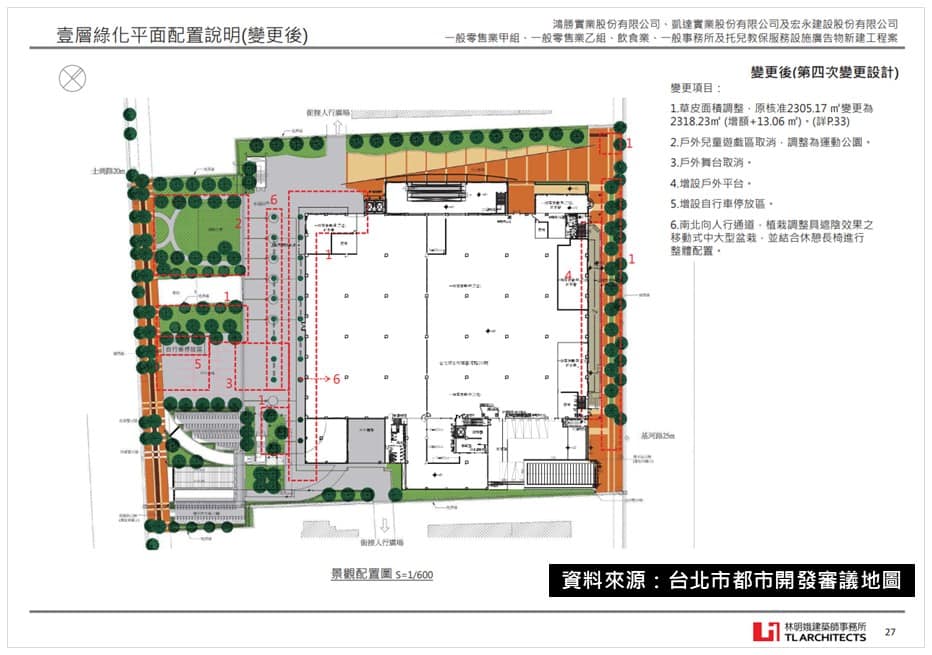 依據核定景觀設計圖,可看到士商路須保持雙排路樹。