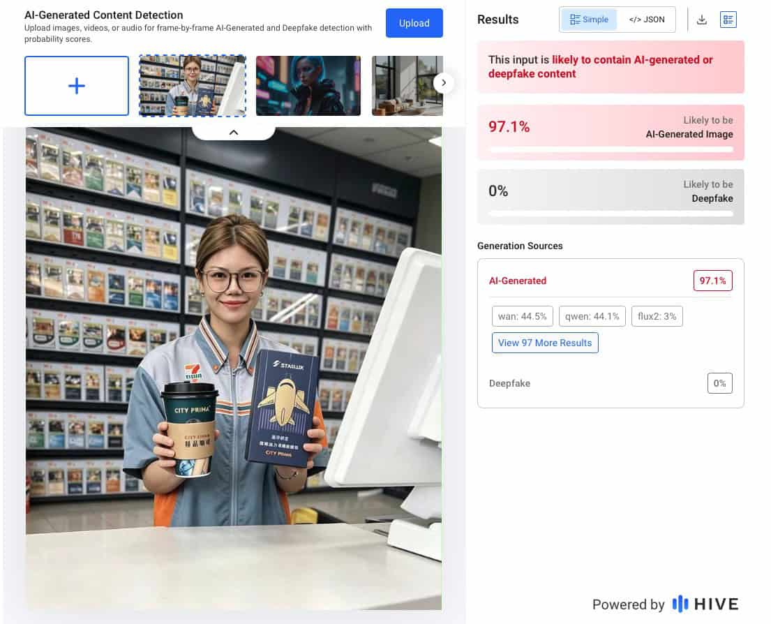 貼文中出現店員拿著聯名商品,這是以AI生成的假照片。