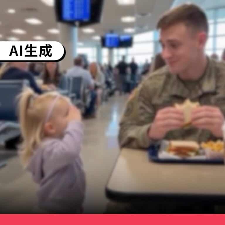 網傳「小女孩向用餐軍人敬禮」是AI生成影片