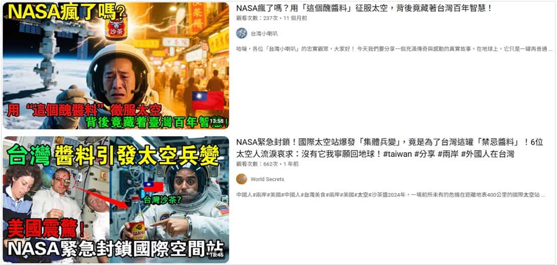 2025年就已出現「NASA太空人喜愛沙茶醬」影片,近期被重製流傳。