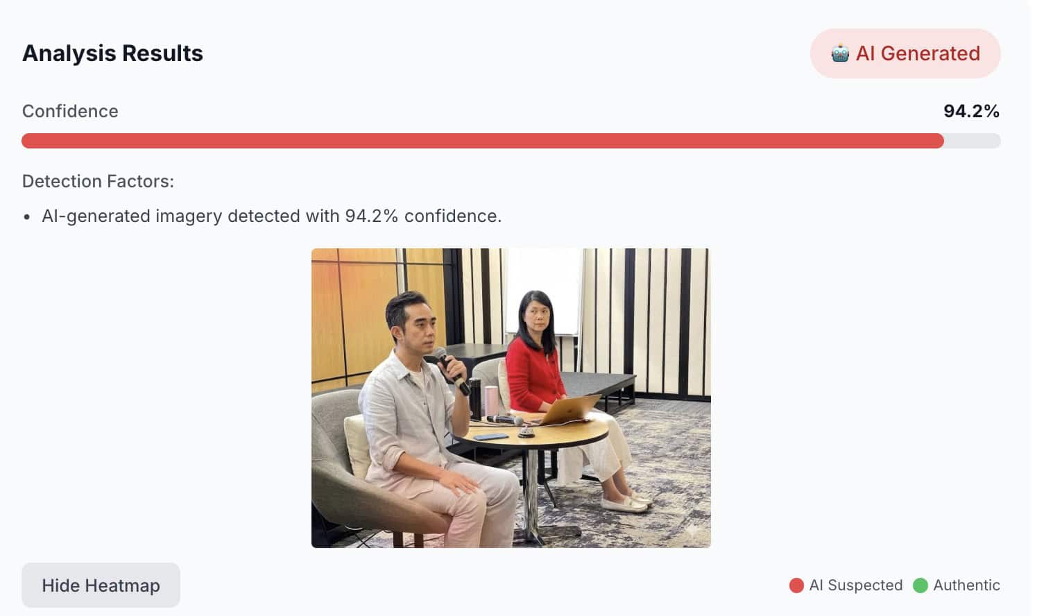 經WasItAIGenerated偵測,網傳報導配圖為AI生成