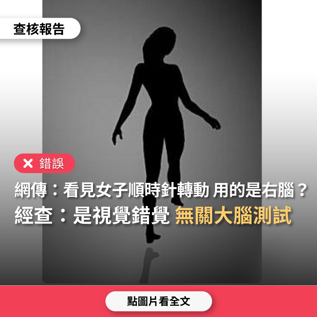 錯誤】網傳「如果你看見這女人是順時針轉動，用的是右腦；看見是逆時針轉動，用的是左腦」？ - 台灣事實查核中心