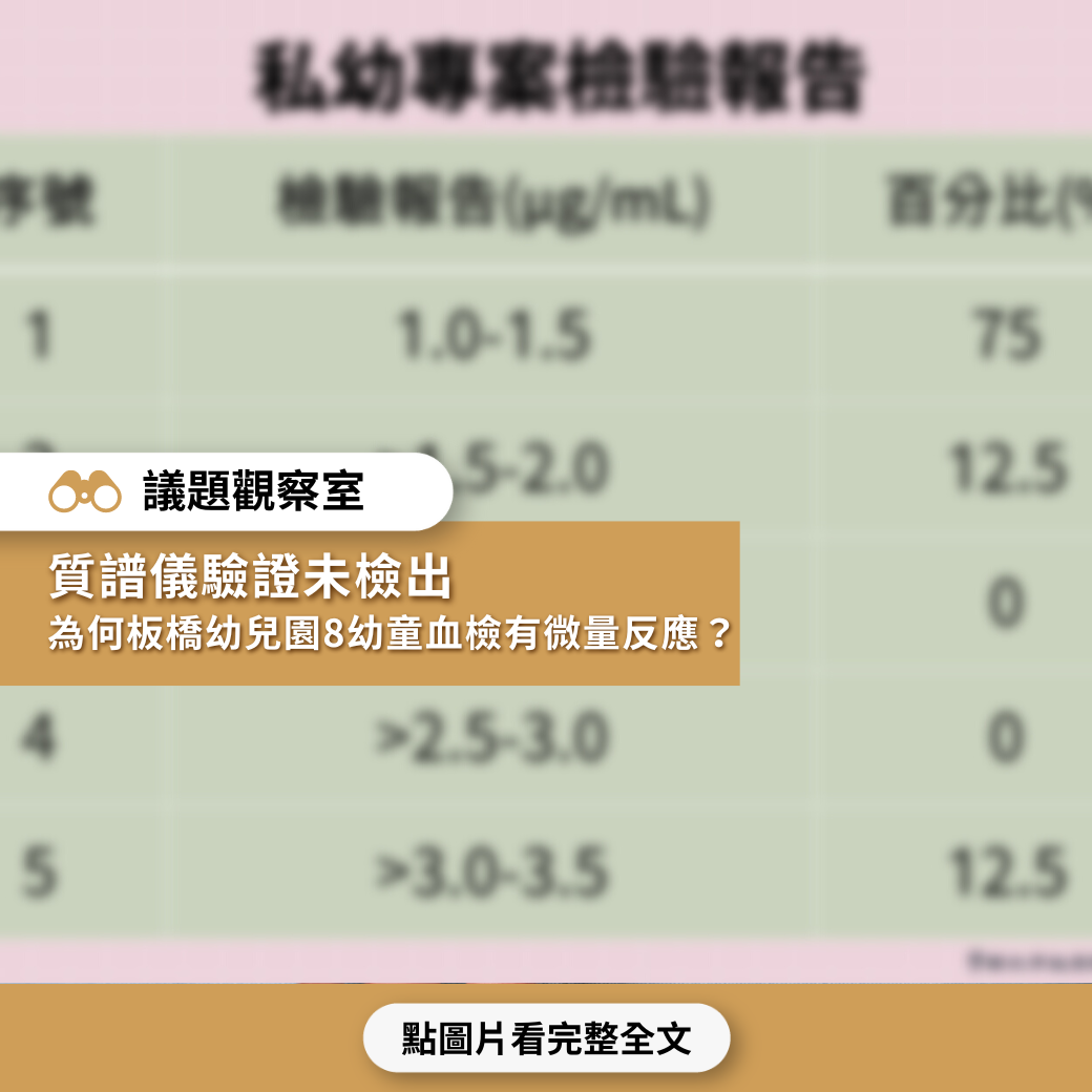 【議題觀察室】 質譜儀驗證未檢出  為何板橋幼兒園8幼童血檢有「微量反應」？